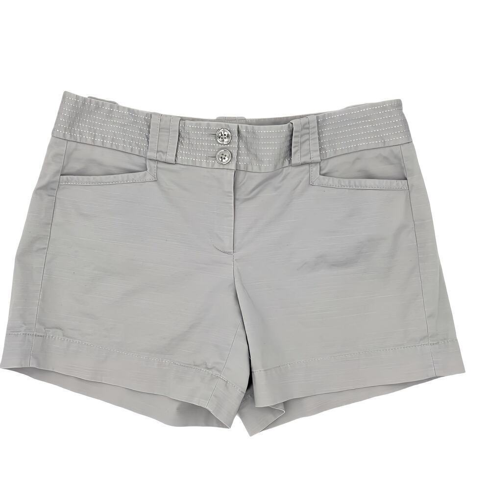 White House Black Market Gray Chino Shorts High Rise Embroidered Waist Size 4